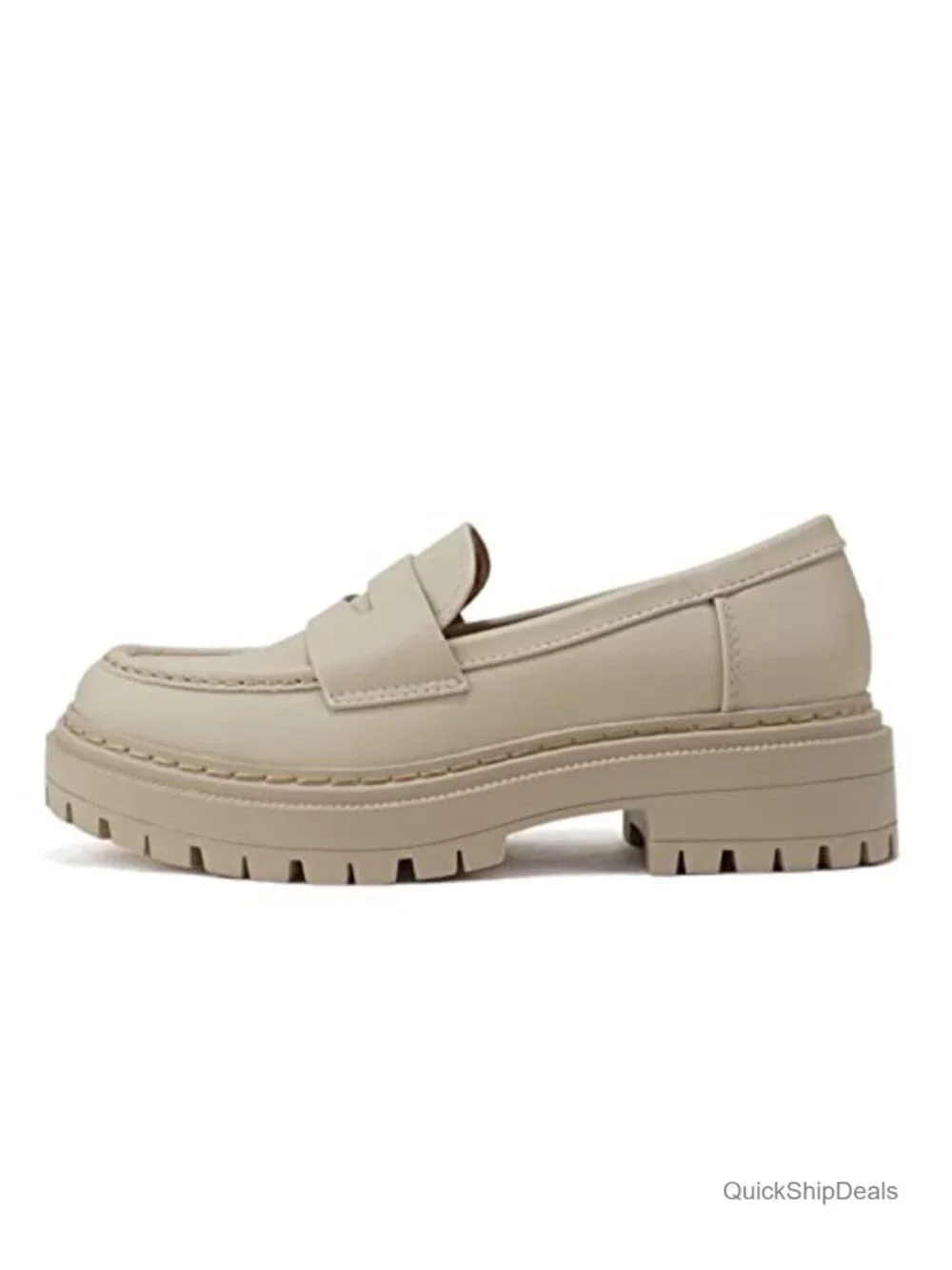 Soda Eureka Women Slip On Platform Penny Loafer Lug Sole Stitched Detail